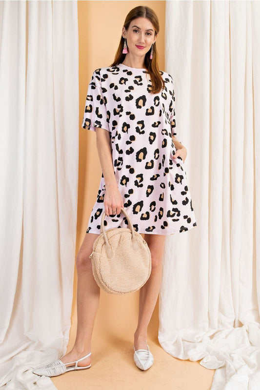 Short sleeves animal print washed oversized knit tee dress - Washed Leopard Tunic Tee Dress  Ivy and Pearl Boutique