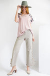 Short sleeves mineral washed boxy cotton slub knit top  Ivy and Pearl Boutique Rose S 