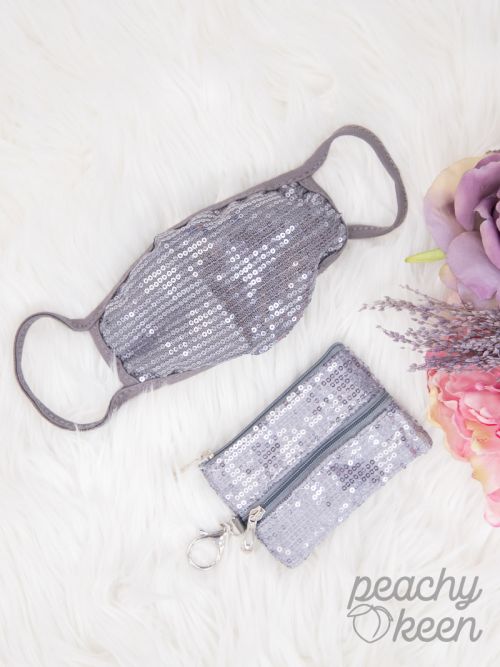 Silver Sequin Face Mask with Matching Mini Versi Bag  Ivy and Pearl Boutique   