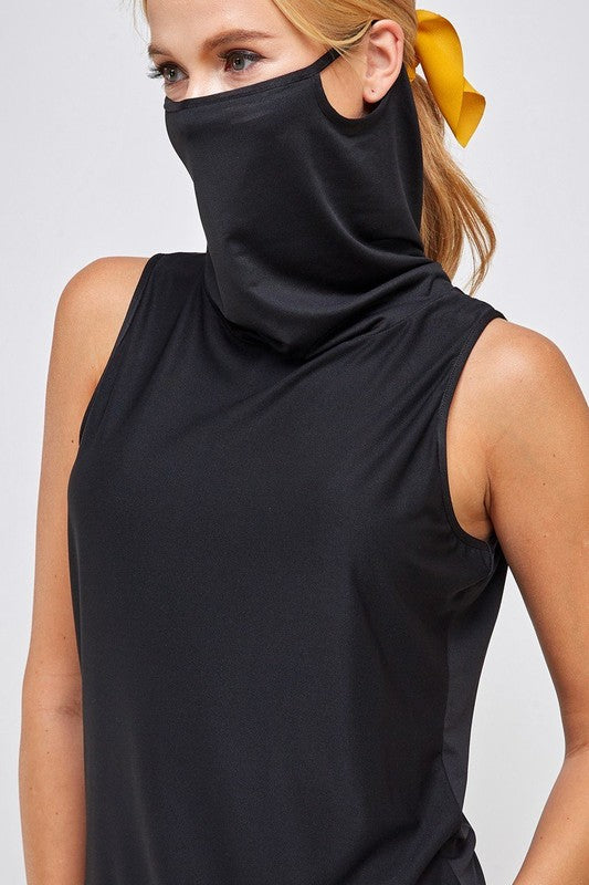 Sleeveless Black Top - High Neck with Built-in Face Mask with Ear Loop  Ivy and Pearl Boutique   