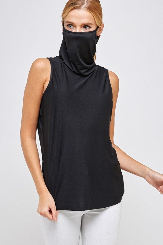Sleeveless Black Top - High Neck with Built-in Face Mask with Ear Loop  Ivy and Pearl Boutique   