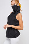 Sleeveless Black Top - High Neck with Built-in Face Mask with Ear Loop  Ivy and Pearl Boutique   