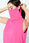 Sleeveless Jersey Knit Top with Cowl Neck and Built-in Face Mask  Ivy and Pearl Boutique Pink S 