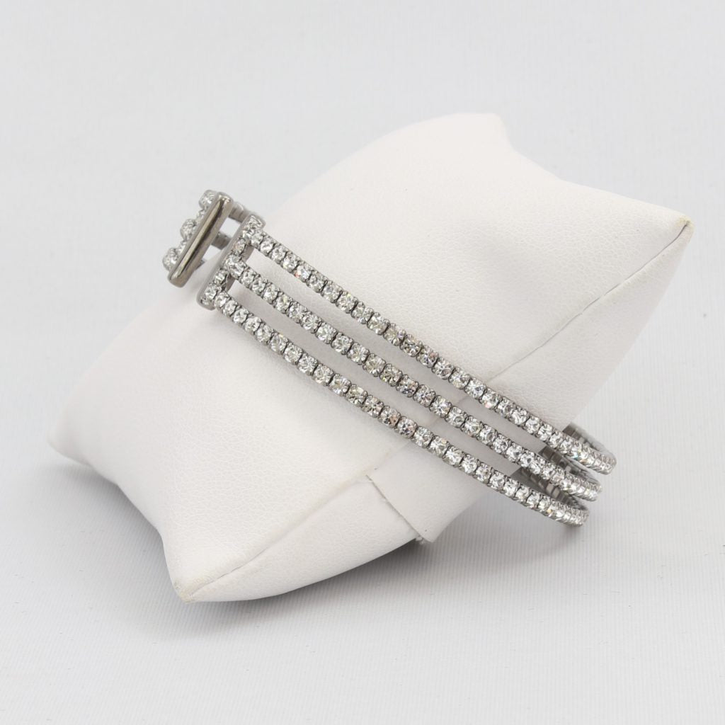 Triple box-snake chain bracelet with inlaid diamond-like cubic zirconia stones  Ivy and Pearl Boutique   