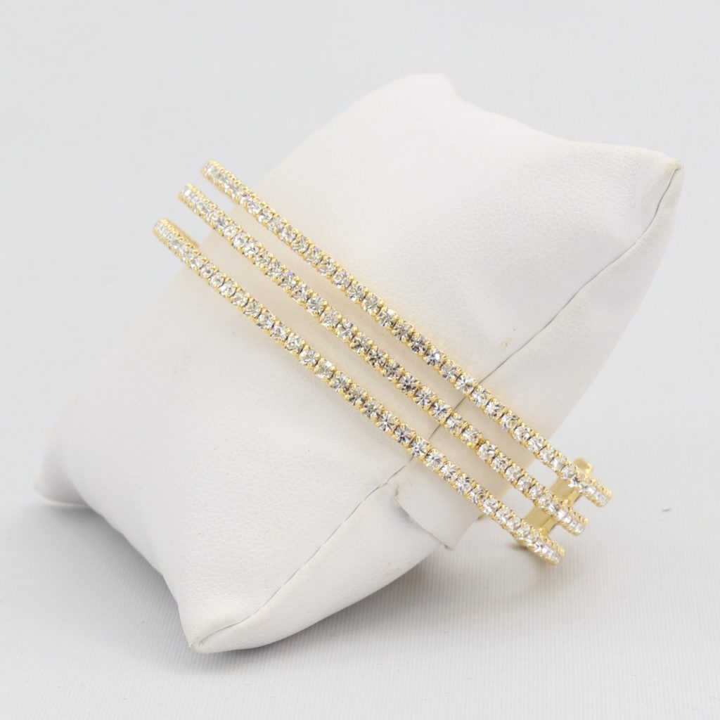 Triple box-snake chain bracelet with inlaid diamond-like cubic zirconia stones  Ivy and Pearl Boutique   