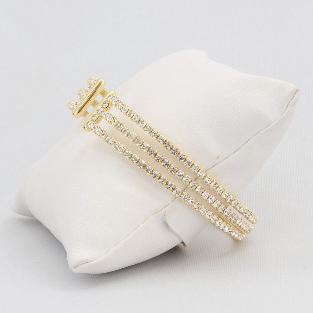 Triple box-snake chain bracelet with inlaid diamond-like cubic zirconia stones  Ivy and Pearl Boutique   