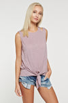 Slub knit fabric top with shoulder cutouts and front self-tie knot  Ivy and Pearl Boutique   