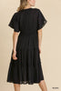 Smocked Short Sleeve V-Neck Textured Tiered Maxi Dress with lining  Ivy and Pearl Boutique   