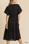 Smocked Short Sleeve V-Neck Textured Tiered Maxi Dress with lining  Ivy and Pearl Boutique   