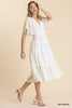 Smocked Short Sleeve V-Neck Textured Tiered Maxi Dress with lining  Ivy and Pearl Boutique White S 