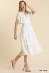 Smocked Short Sleeve V-Neck Textured Tiered Maxi Dress with lining  Ivy and Pearl Boutique White S 