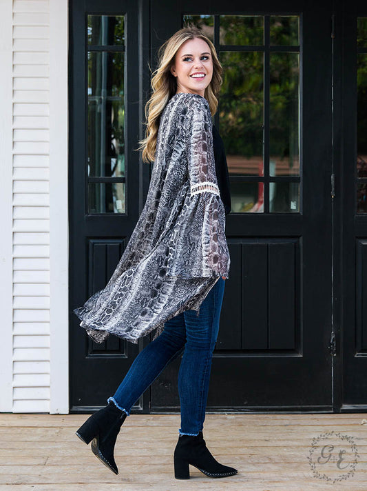You're a charmer snakeskin kimono  Ivy and Pearl Boutique 1X/2X