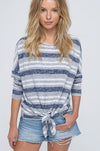 Soft heather striped sweater top with dolman sleeves tie closure in front  Ivy and Pearl Boutique   