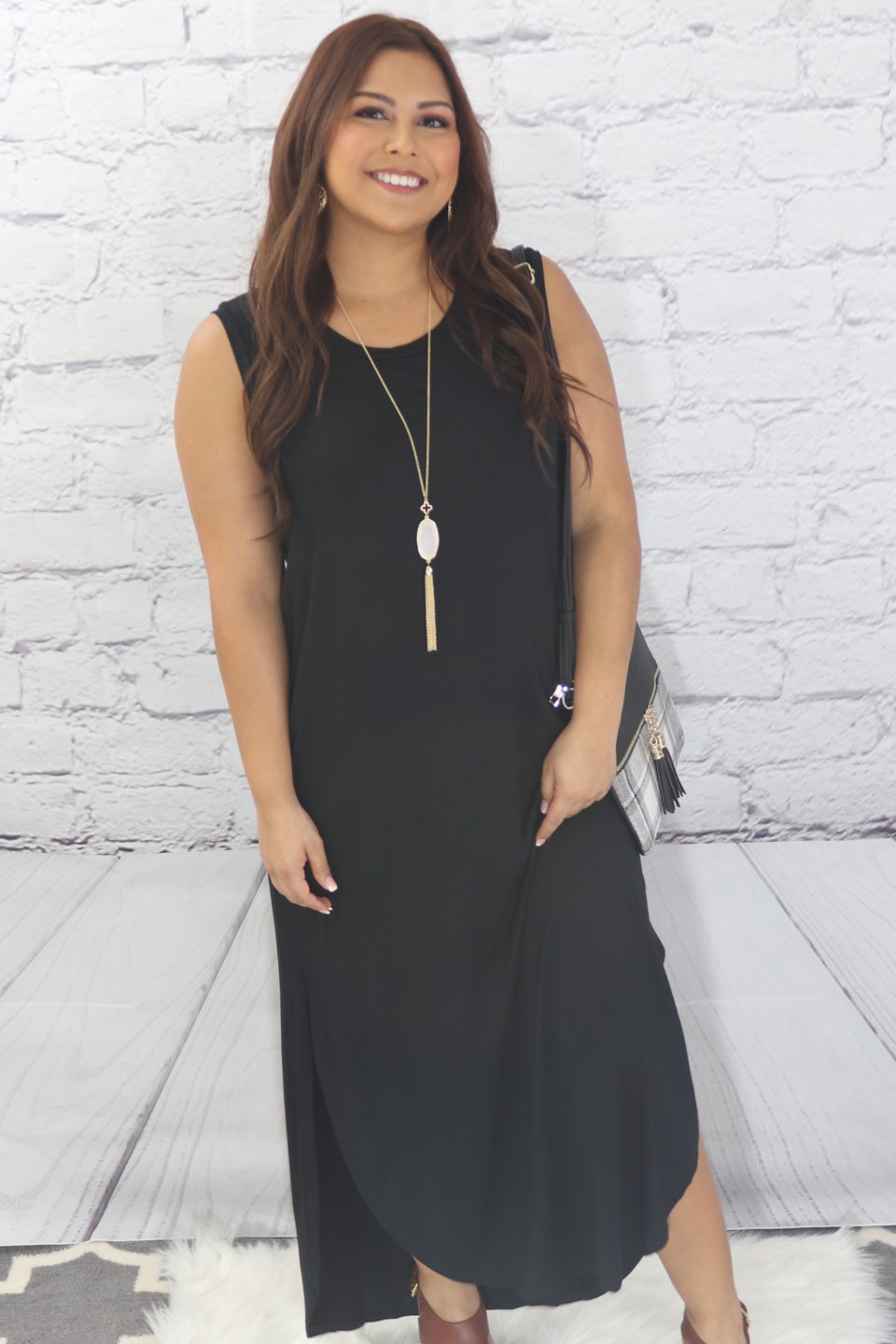 Solid Maxi Dress With Side Slits  Ivy and Pearl Boutique   