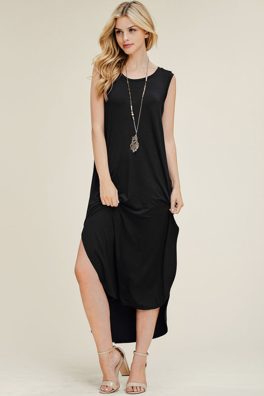 Solid Maxi Dress With Side Slits  Ivy and Pearl Boutique Black S 