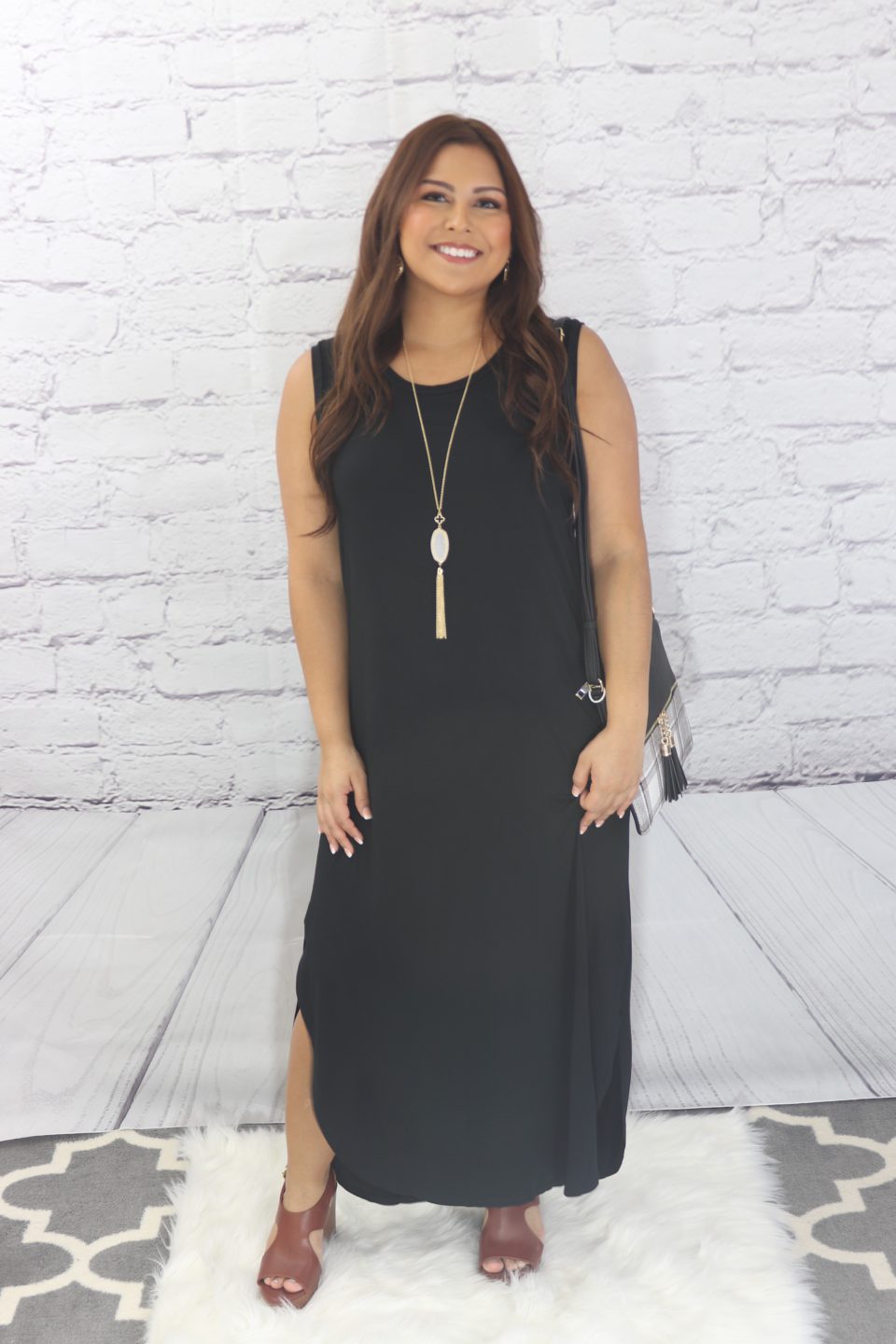 Solid Maxi Dress With Side Slits  Ivy and Pearl Boutique   