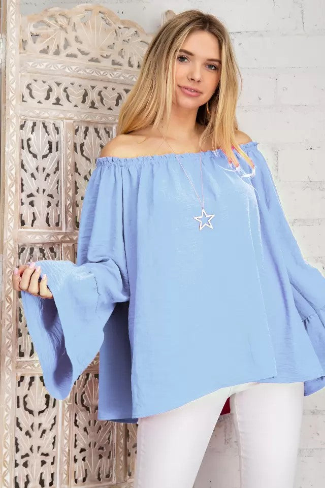 Solid Off-the-Shoulder Top with Bell Sleeves  Ivy and Pearl Boutique S  