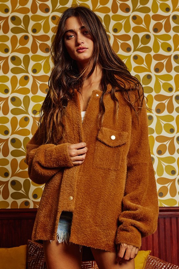 Solid soft fur collared oversized jacket  Ivy and Pearl Boutique   