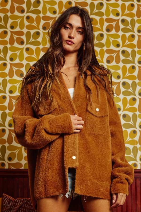 Solid soft fur collared oversized jacket  Ivy and Pearl Boutique Carmel S 