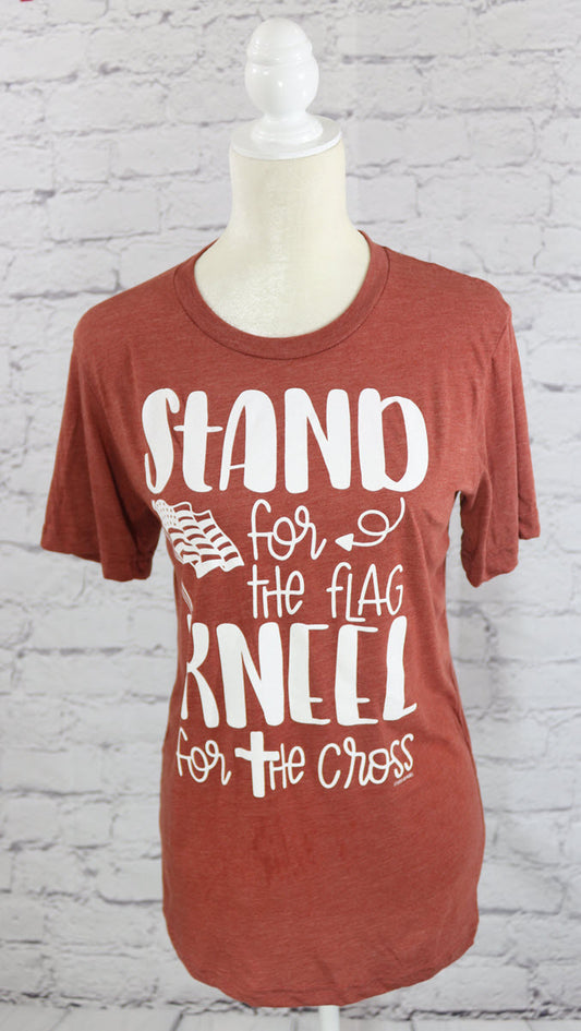Stand for the flag, kneel for the cross crew-neck T-shirt  Ivy and Pearl Boutique Clay S 