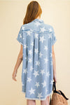Star printed washed shirt tunic dress - Twinkle Star Denim Shirt Dress  Ivy and Pearl Boutique   