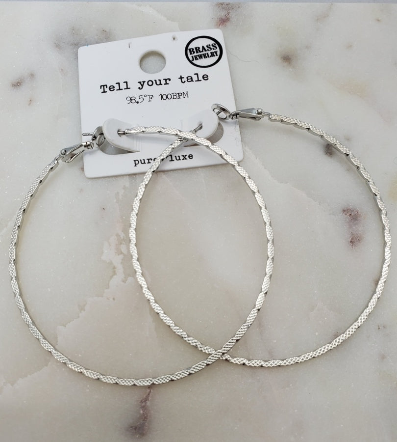 Tell Your Tale Silver Coated Brass Loop Earrings  Ivy and Pearl Boutique   