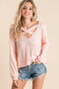 Thermal Waffle knit Top with Criss Cross Neck Detail  Ivy and Pearl Boutique S Blush 