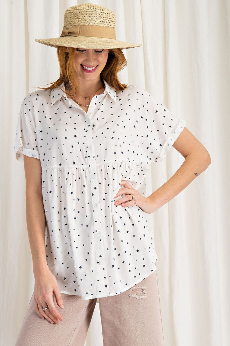 Timeless Star Printed Baby Doll Shirt  Ivy and Pearl Boutique   