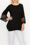 Tunic top with lace trim on sleeves  Ivy and Pearl Boutique M Black 