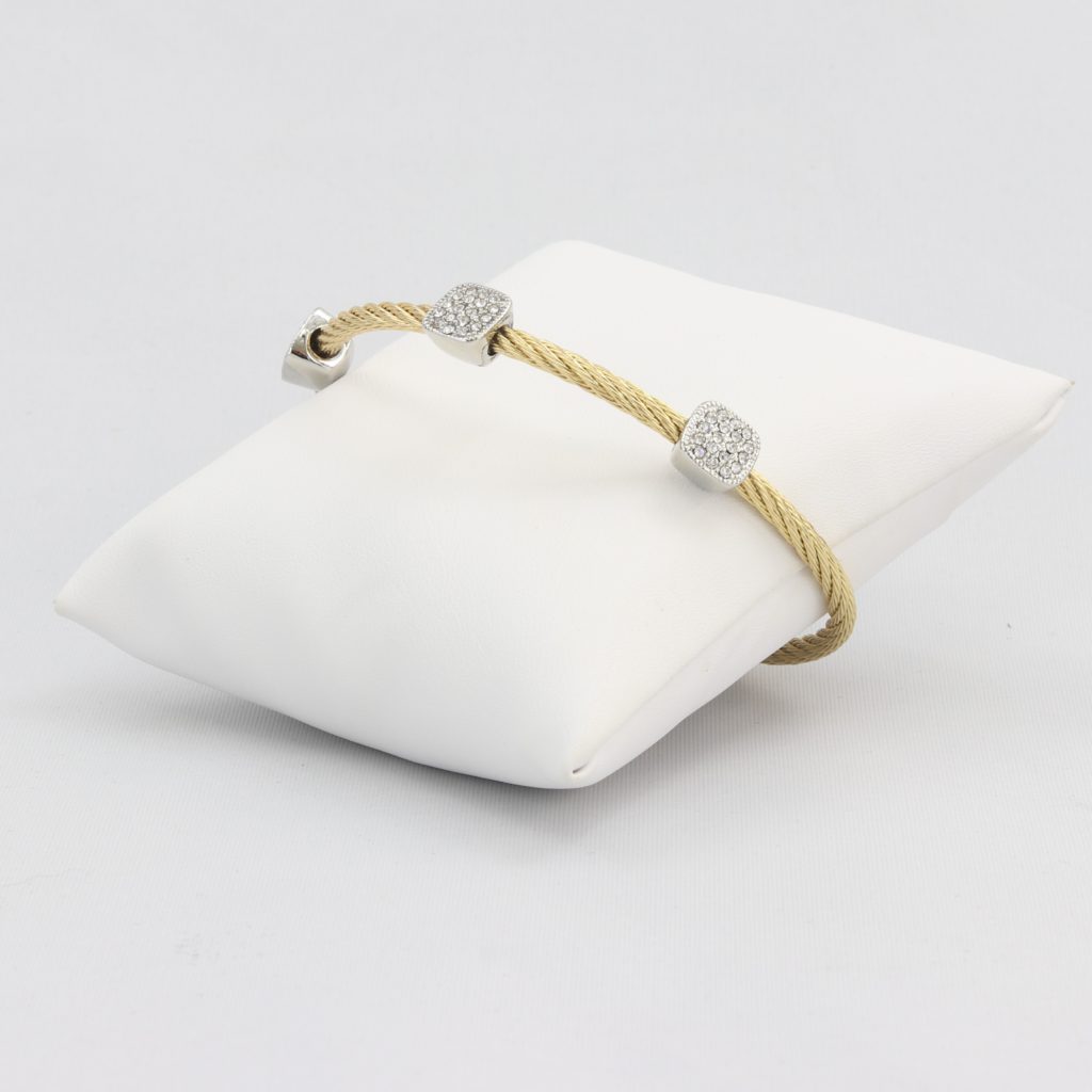 Twisted cable bracelet with square-clusters of diamond-like cubic zirconia stones  Ivy and Pearl Boutique   