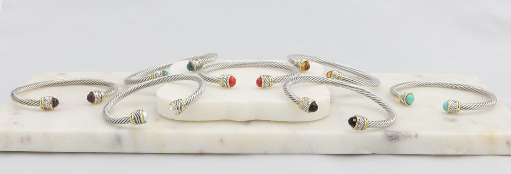 Rope cuff bracelet with gold inlay and colored gemstone  Ivy and Pearl Boutique Amber  