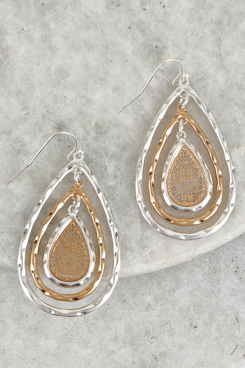 Two-tone three-layer drop filigree hook earrings  Ivy and Pearl Boutique   