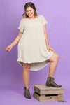 Umgee linen round-neck pocket dress with fringe short sleeves and high-low hem  Ivy and Pearl Boutique   
