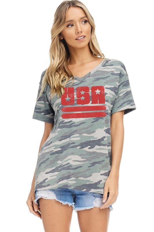 USA stars and stripes graphic V-neck top  Ivy and Pearl Boutique Blue S 
