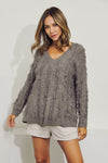 V-Neck long sleeve wool sweater top with fringe  Ivy and Pearl Boutique   