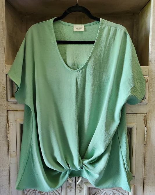 V-Neck Twist Knot Detail Woven Top (Plus Size)  Ivy and Pearl Boutique 1XL  