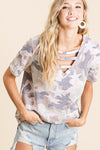 Vintage Camouflage Star Print V-Neck Top with strapped front neck detail  Ivy and Pearl Boutique   
