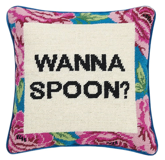 Wanna Spoon Pillow - Wanna Spoon Handmade Needlepoint Accent Pillow  Ivy and Pearl Boutique   