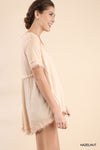 Washed Short Sleeve Top with Frayed and Gathered Details  Ivy and Pearl Boutique   