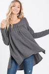 Washed Thermal with Buttoned Front Placket and Gathered Back  Ivy and Pearl Boutique Charcoal S 