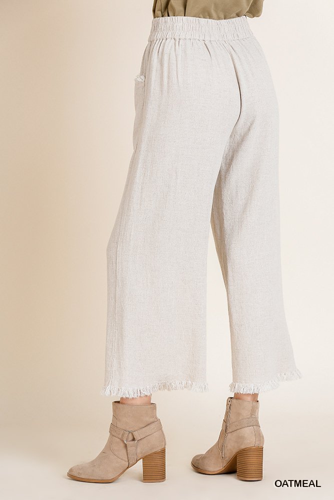 Wide Leg Pant with Elastic Waist, Pockets, and Frayed Hem  Ivy and Pearl Boutique   