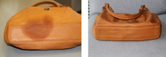 Purse with grease stain - before and after (Shukey Services)