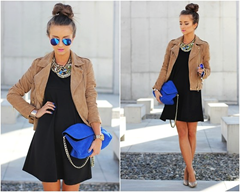 Little Black Dress ( LBD) with blue accessories