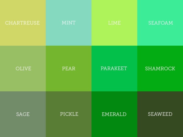 Various shades of green color